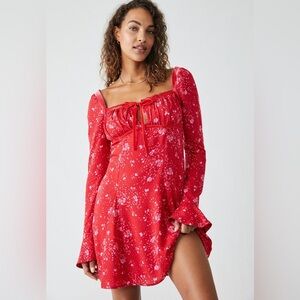 NWT Free People Tessa Mini Red Dress Pink Floral Size Small